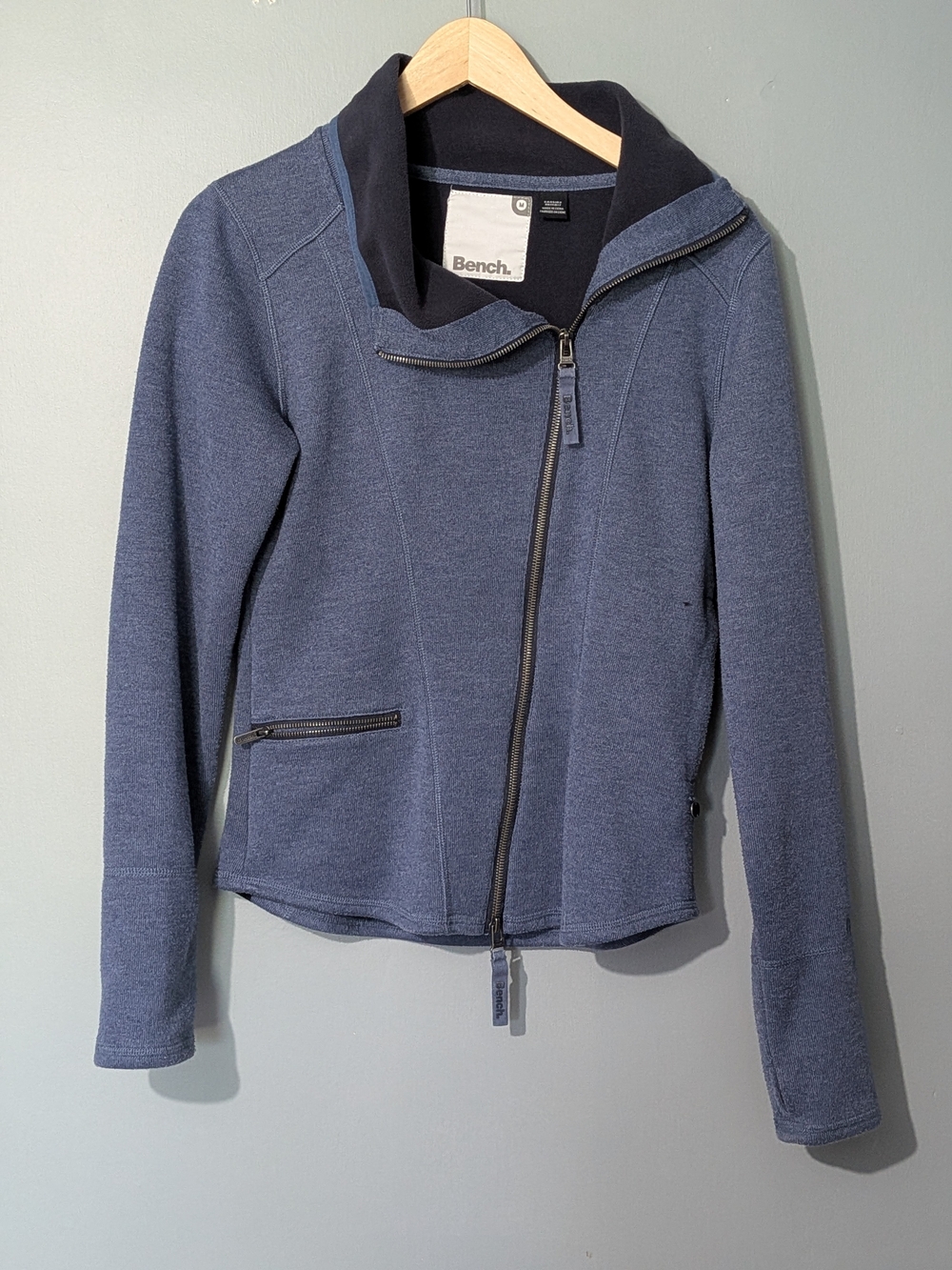 Bench Women's Blue Asymmetrical Zip Jacket High Collar Y2K Techwear